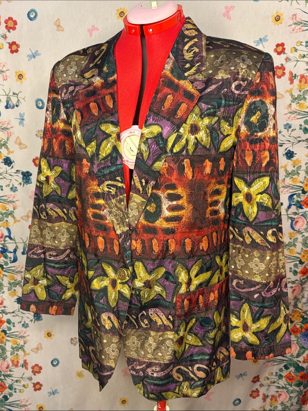 Vintage Danielle B - Daffodil Printed Jacket with Teal Accents